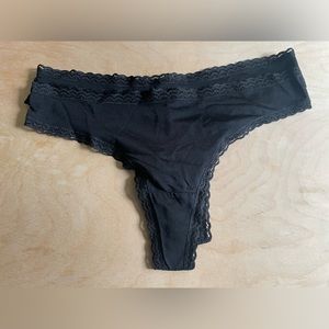 Black silk thongs with lace detail